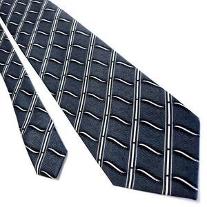 Sheng Kai Blue Gray Silk Tie Woven‎ Geometric Striped